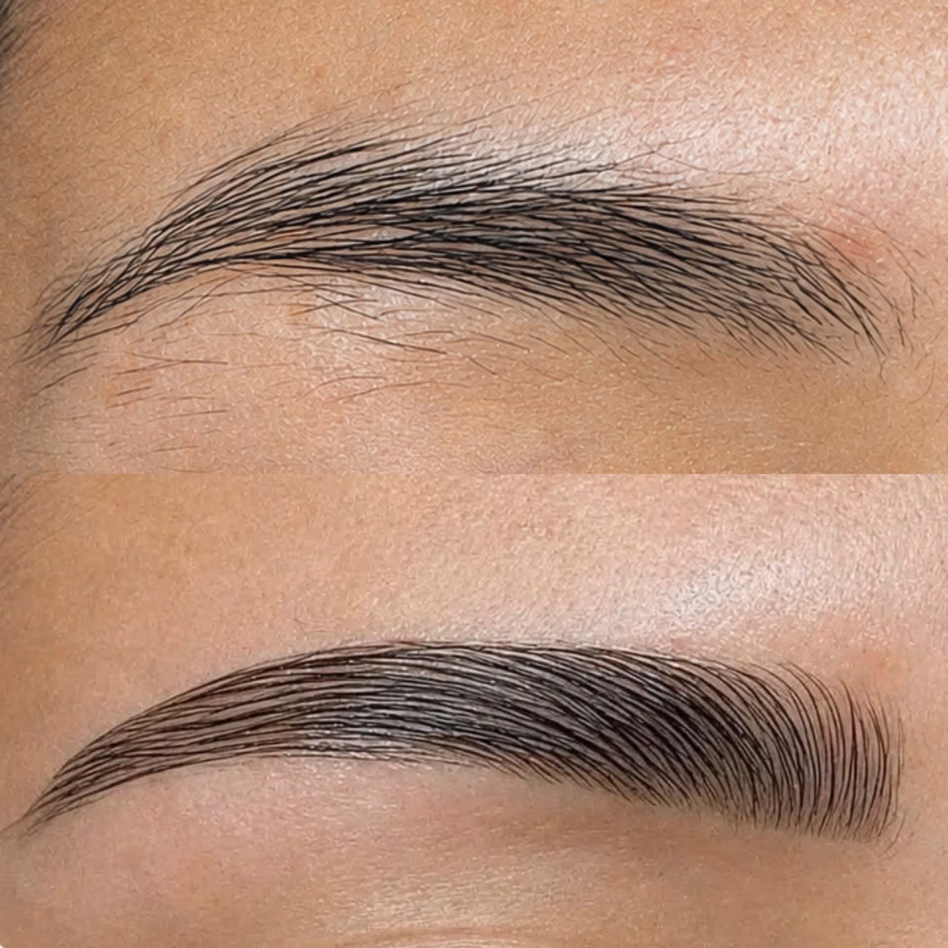 Close-up of a brow lamination and lash result