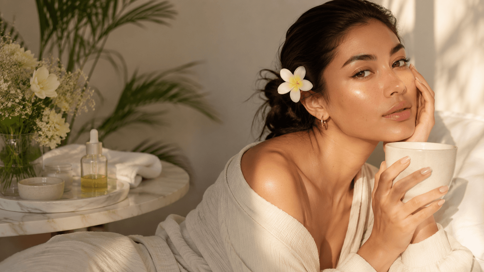A client relaxing with skincare in The Skin Sanctuary Co's calm, light-filled studio