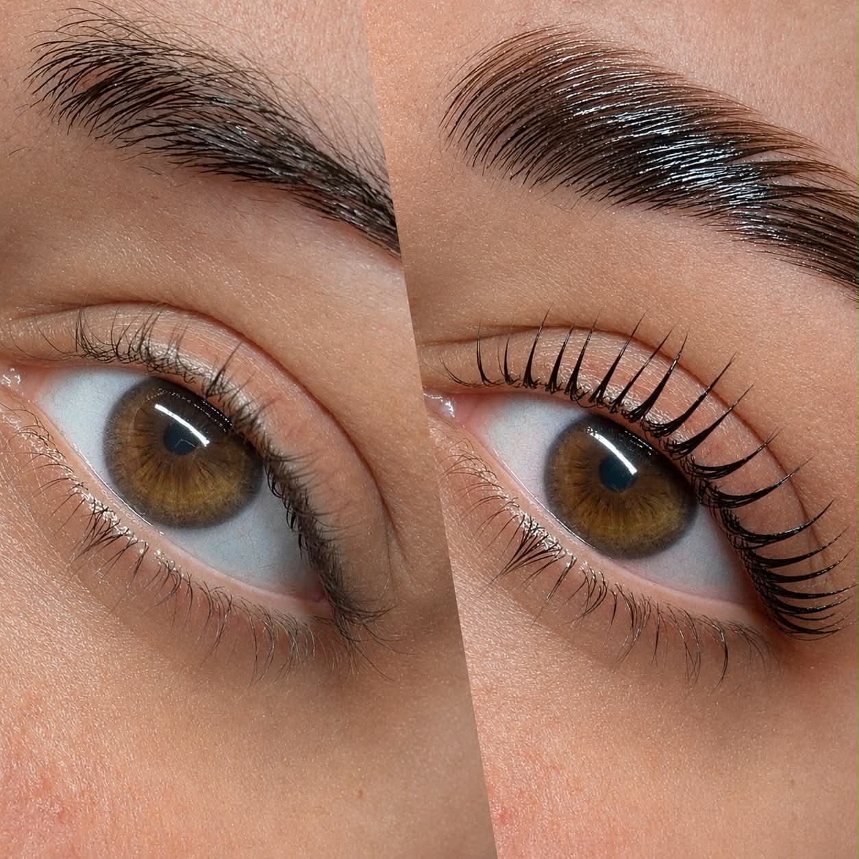 Before and after brow and lash results from the Soft Girl Summer package
